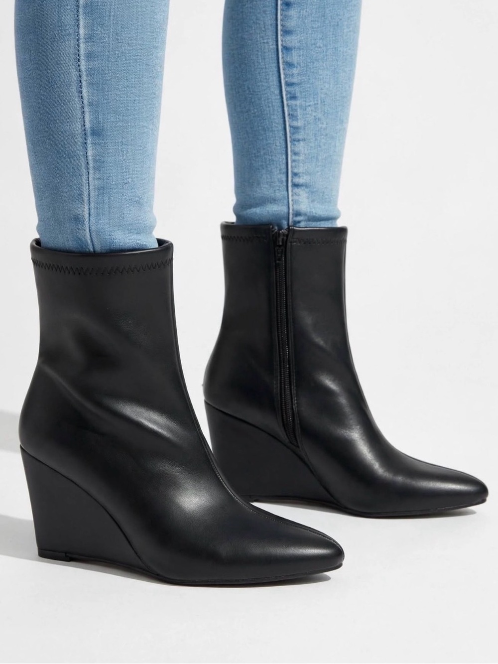 a new day Black Pointed Wedge Ankle Boots